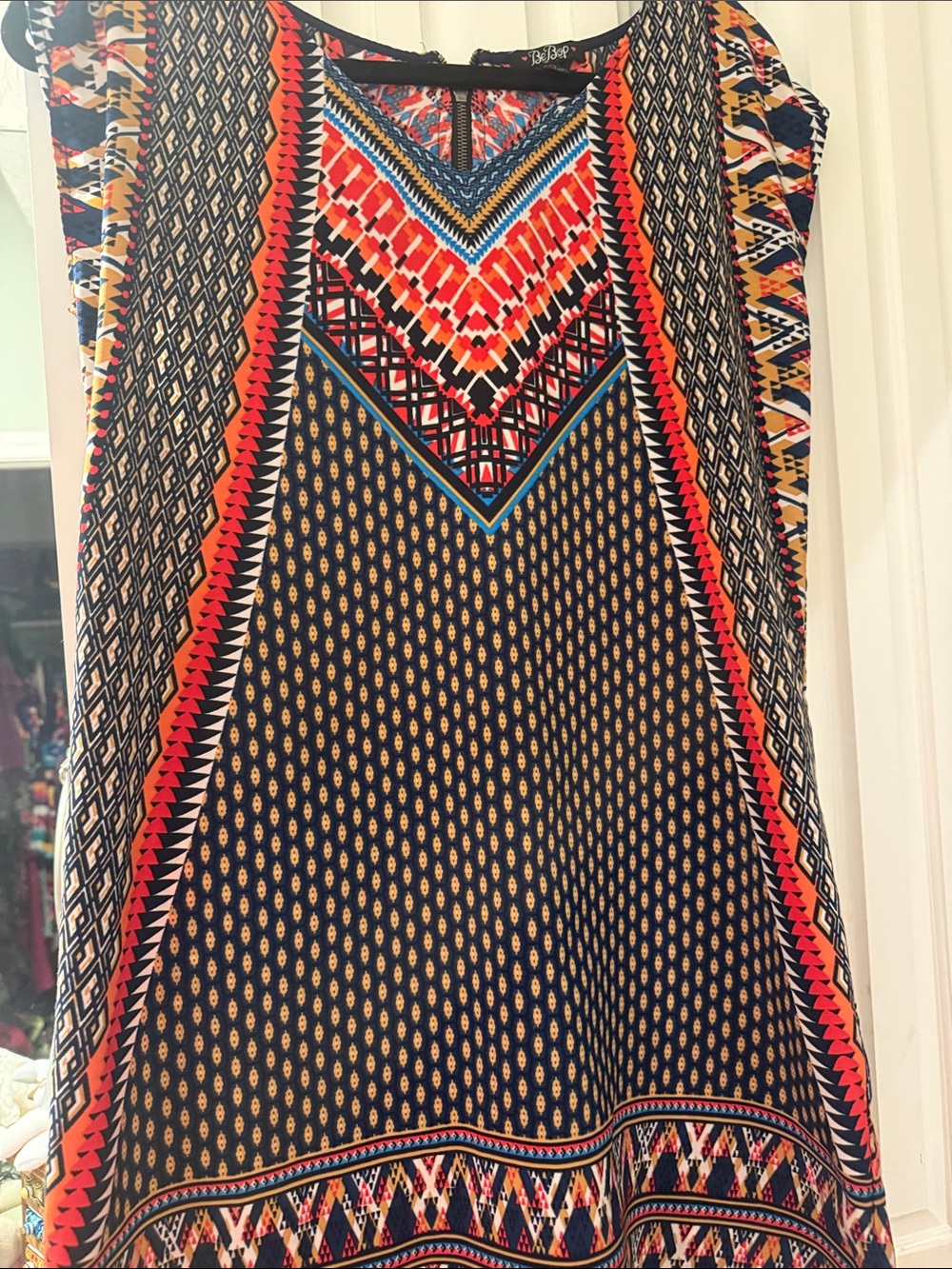 BeBop Navy Multicolor Geometric Midi Dress